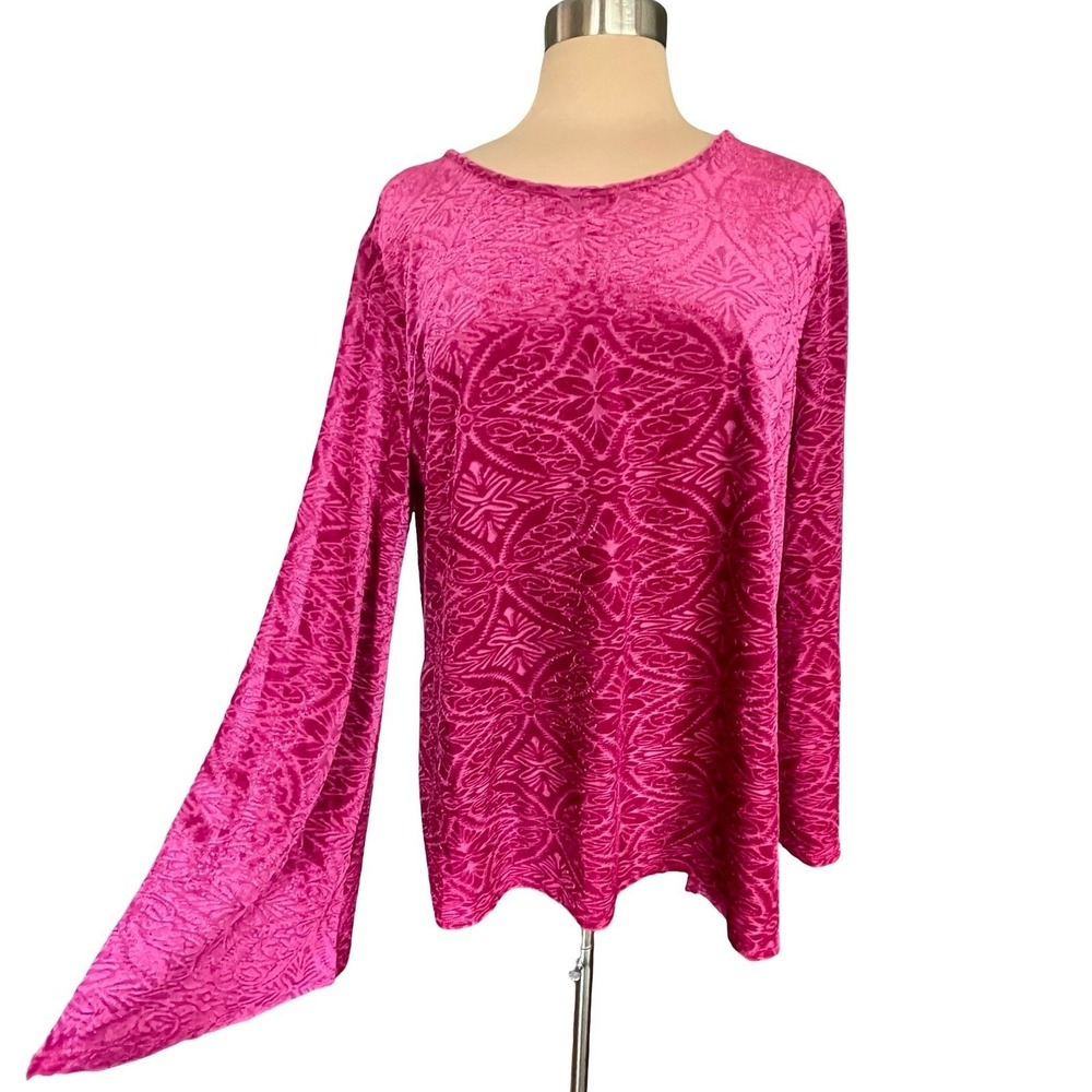 Cato Magenta Embossed Velour Flared Sleeve Top Sz XL Boho Romantic Fairy Lux